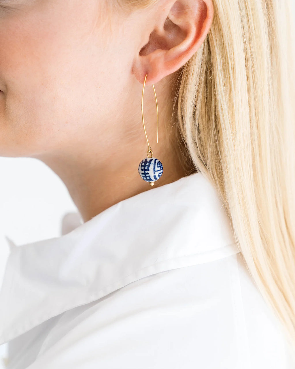Blue & White Threader Earrings